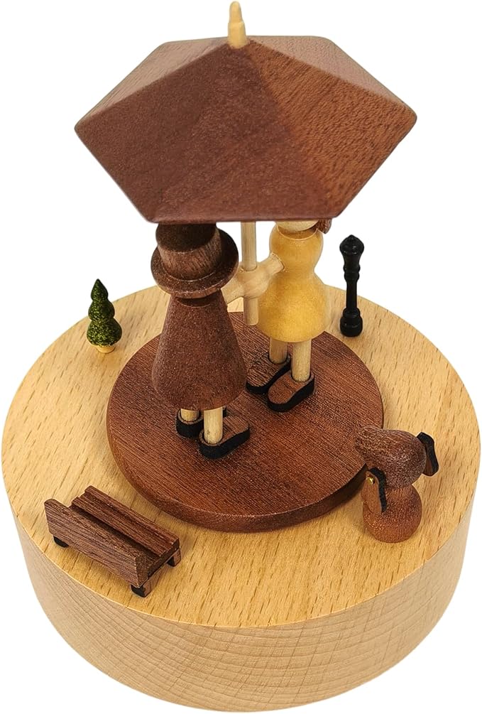 Briskfeel Wooden Music Box with Rotating Couple Holding up an Umbrella - Plays You are My Sunshine Mechanical Musical Box - Gift for Birthday, Valentine's Day, Wedding, Anniversary