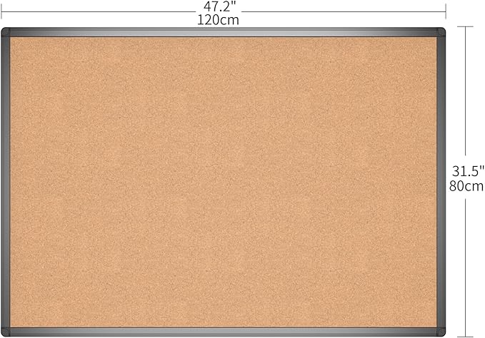 VIZ-PRO Cork Notice Board, 48 X 32 Inches, Cork Bulletin Board with Black Aluminium Frame