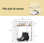 15.75''x11.81''x9.84'' XX-Large Clear Shoe Storage Boxes with Divider, Stackable Plastic Boot Boxes with Magnetic Door, Acrylic display case Box with Lids for Sneaker Purses Handbags Books (3)