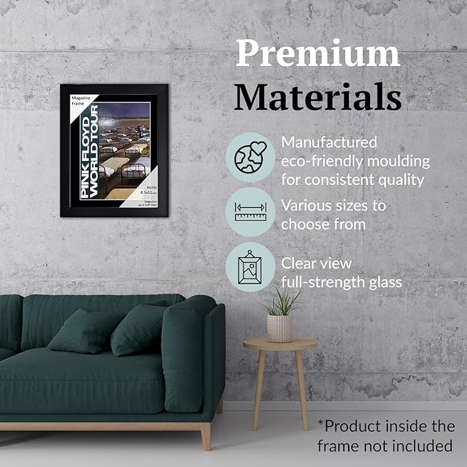 Creative Picture Frames 8.5 x 11 Magazine Frame with Full-Strength Glass, Holds Up To A 1/4" Thick Media with Installed Hangers for Easy Mounting, 11x14 Black Frame with Black Mat