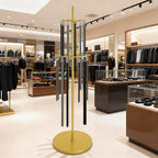 Gold Belt Display Scarf &Ties Rack Stand, 360° Rotation Floor Mounted Belt Hanger, Metal Men Closet Belt Organizer Holder Jewelry Necklaces Purse Hanger Shelf for Clothing Store Retail & Home