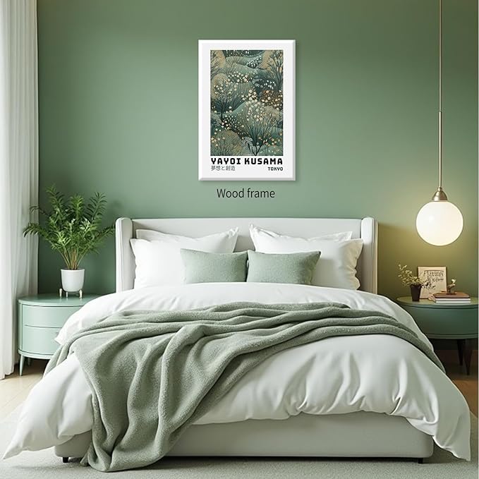 Yayoi Kusama Inspired Poster Japanese Botanical Wall Art Abstract Yayoi Kusama Print Modern Ukiyo-e Japanese Gallery Wall Decor 16x24in Framed for Home Bedroom Decorations