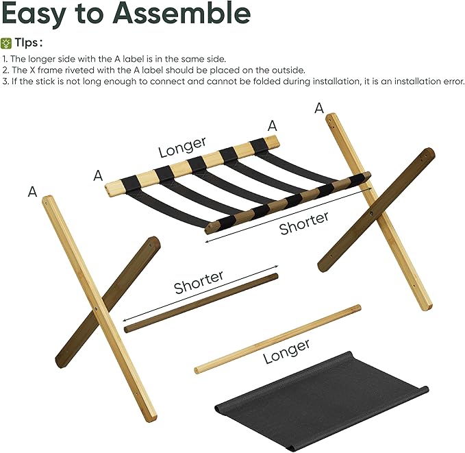 Luggage Rack, Folding Luggage Rack for Guest Room, Bamboo Suitcase Stand Holds up to 131 lb, Luggage Stand with Storage Shelf for Hotel, Bedroom (1 Pack)