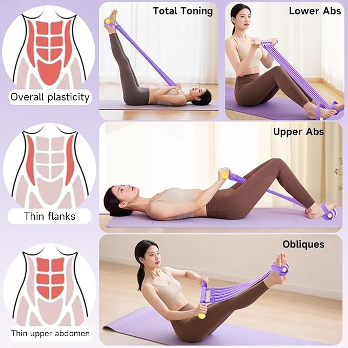 3 in 1 Adjustable Pedal Resistance Band, 8-Tube Multifunction Tension Rope, Natural Latex sit-up Trainer Resistance Band Suitable for Fat Loss and Full-Body Shaping Workout (Pink)