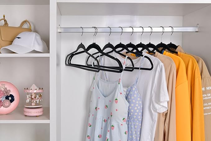 Quality Hangers 20 Pack Plastic Hangers for Clothes - Slim Non-Velvet Hangers with 360° Swivel Chrome Hook & Non Slip Notches - Ideal for Dresses Coats Shirts Jackets & More - Black