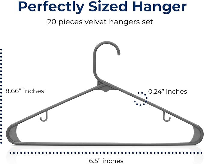 SereneLife Premium 20 Pack Plastic Hangers, Lightweight, Durable, Space Saving Clothes Organizers, Suitable for Shirts, Sweaters, Hoodies, Dresses, Kids Clothes, Good for Home Organization (Gray)