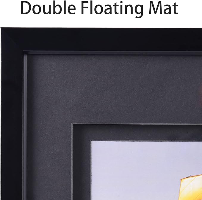 Yaetm 8x10 Double Floating Mat Picture Frame Set of 2, Display Picture 5x7 with black Double Mat, Polished High Definition Real Glass, Tabletop & Wall Mounting Photo Frames, Black