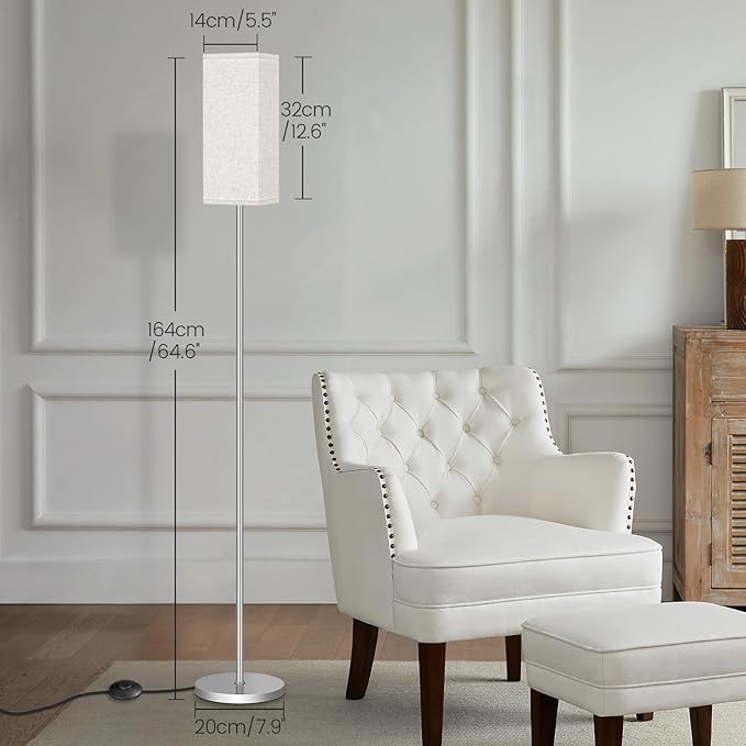 64.6'' Floor Lamp, Pole with Foot Switch, Modern Standing Lamp Lamp, Minimalist Freestanding Lamp (Bulb Not Included), for Living Room, Bedroom Office ETL Listed, Silver and Beige, SE07LD05