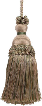 DÉCOPRO Beautiful Hand-Crafted 5" (12.5cm) Key Tassel, 3 1/2" (8.5cm) Loop # IKTJ, Beige Khaki Green #4567 (Khaki Green, Dark Beige) Set of 2