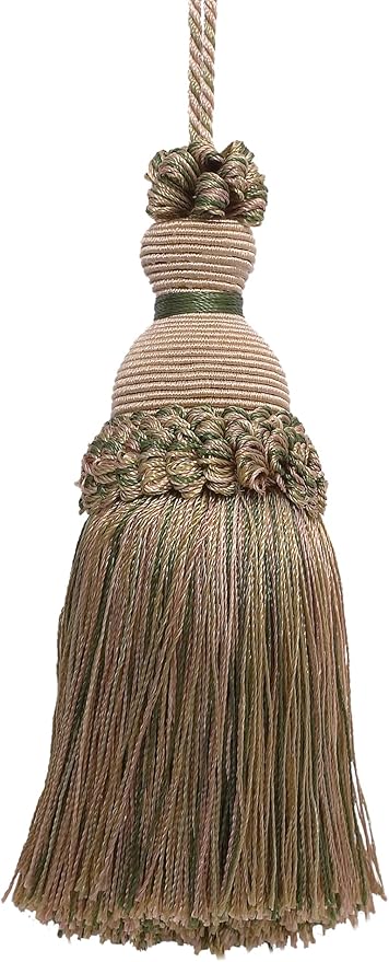 DÉCOPRO Beautiful Hand-Crafted 5" (12.5cm) Key Tassel, 3 1/2" (8.5cm) Loop # IKTJ, Beige Khaki Green #4567 (Khaki Green, Dark Beige) Set of 4