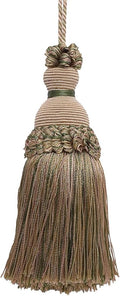 DÉCOPRO Beautiful Hand-Crafted 5" (12.5cm) Key Tassel, 3 1/2" (8.5cm) Loop # IKTJ, Beige Khaki Green #4567 (Khaki Green, Dark Beige) Set of 10