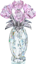 H&D HYALINE & DORA Pink Crystal Rose Flower Figurine,Glass Rose Flowers Gifts for Women,Crystal Rose Flower Collectible for Christmas Wedding Decor