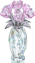 H&D HYALINE & DORA Pink Crystal Rose Flower Figurine,Glass Rose Flowers Gifts for Women,Crystal Rose Flower Collectible for Christmas Wedding Decor