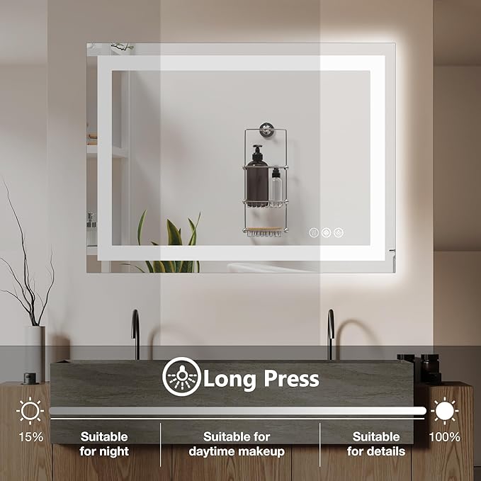 DUMOS 36.1"x36.1" LED Bathroom Mirror, Smart Anti-Fog Bathroom Vanity Mirror with Front Light & Backlit, 3 Color Temperatures, Dimmable, Memory Function