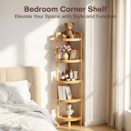 2026 New Bamboo Standing Shelf, 5 Tier Corner Shelf Stand, Free-Standing Shelf Units, Triangular Curved Corner Shelf Stand for Space-Saaving Display Ideal for Bathroom/Kitchen/Living Room Storage