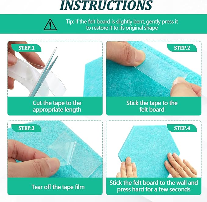 Mindsoft 16 Pcs Hexagon Cork Board for Walls with 50 Wooden Push Pins 6.7 x 5.9 in Felt DIY Tiles Notice with Nano Tape Hanging Bulletin Board for Home Photo Office Memo Note(Turquoise)