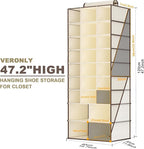VERONLY Hanging Shoe Organizer for Closet-Collapsible Storage Rack with 25 Sections & 4 Side Pockets, Hanging Shoe Shelves for Hats,and Clothes, Beige