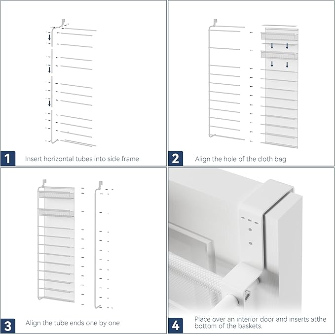 Whitmor 27 Pair Over The Door Shoe Organizer, 11 Tier Hanging Shoe Organizer, Heavy Duty Metal & Mesh Shoe Holder, Hanging Shoe Rack for Closet Organizer & Storage,74.8"L x 21.7"W x 7.5"H, White