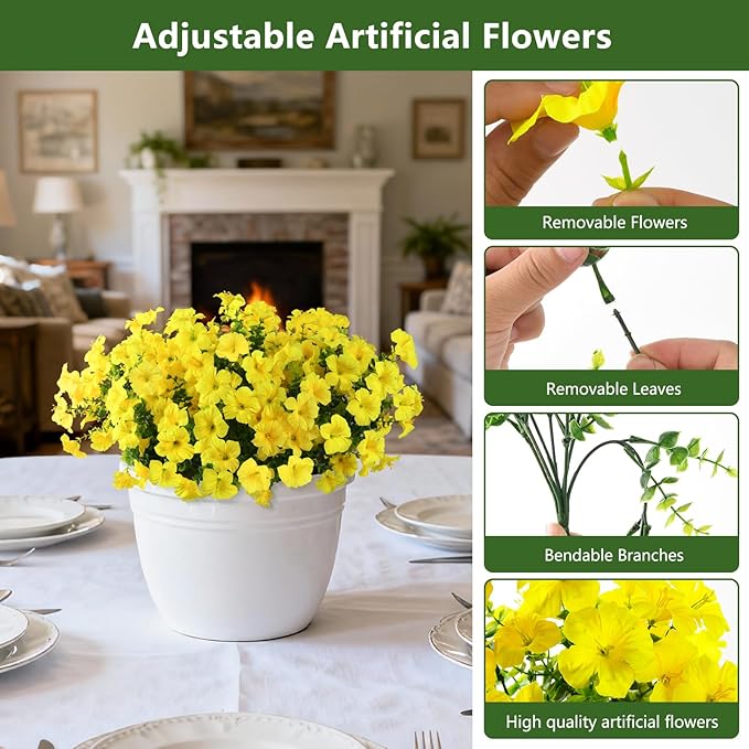 INQCMY Artificial Fake Plants Flowers for Outdoor Spring Decoration,12 Bundles Faux Silk Morning Glory Flowers for Outside UV Resistant Realistic Fake Plants for Planter Porch Patio Balcony Yard Decor