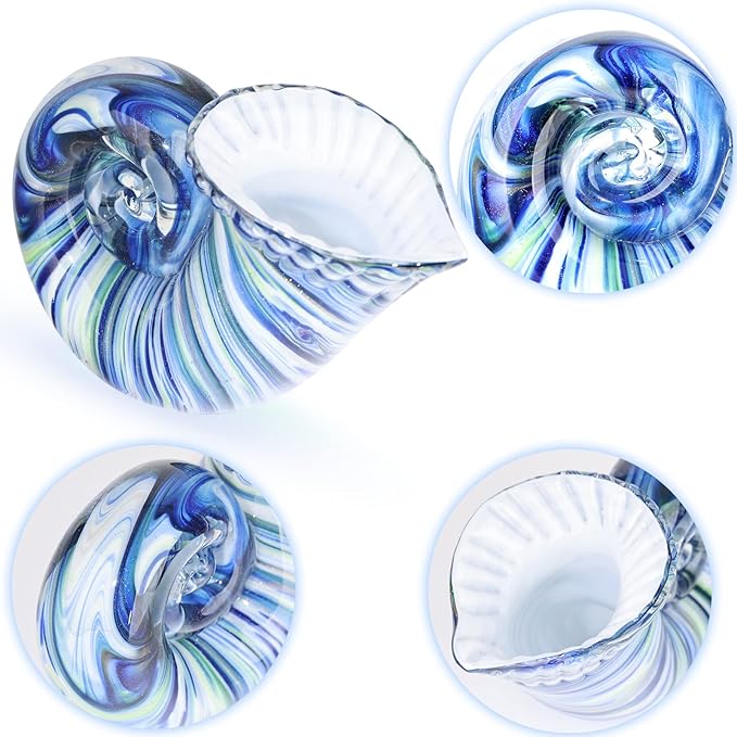 DOVDOV Hand Blown Glass Shell Decoration, Art Glass Conch Sculpture, Colorful Shell Statue for Room Office Coffee Table Living Room TV Stand Cum Home Decoration.