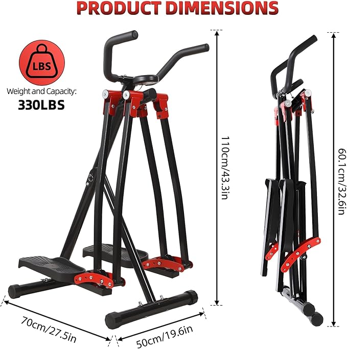 Space Walker Exercise Machine - Air Walker Elliptical Trainer Foldable Low-Impact Cardio Trainer with LCD Monitor, Extended Stride & Non-Slip Pedals for Home Gym