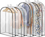 4 Pack Full Clear Garment Bags with Side Zipper, 40&60" Clothes Covers with 10" Gusset, Transparent Hanging Suit & Coat Covers for Closet Storage, Jackets, Dresses, Windbreakers