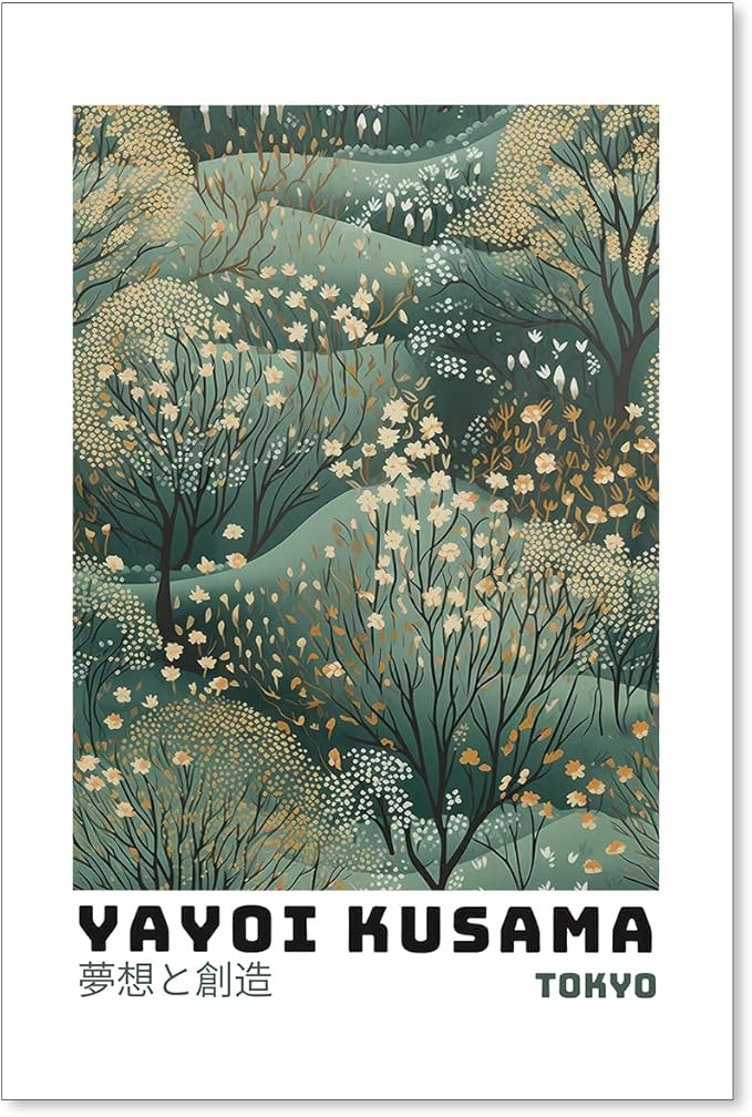 Yayoi Kusama Inspired Poster Japanese Botanical Wall Art Abstract Yayoi Kusama Print Modern Ukiyo-e Japanese Gallery Wall Decor 24x36in Unframed for Home Bedroom Decorations