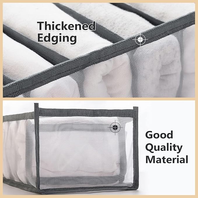 Generic Wardrobe Clothes Organizer, 7 Grids Washable Foldable Mesh Separation Box, Drawer Organizer