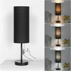 Dott Arts 18" Table Lamp for Bedroom, 3-Color Bedside Lamps with Pull Chain, Bedroom Table Lamps for Nightstand,AC Outlet Small Lamp for Living Room, Bulb Included Black
