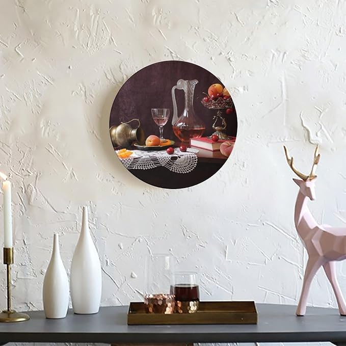 Wine Decorative Plates, 10 Inch, Red Wine Cherry Fruit Round Display Plate, Home Wobble-Plate with Display Stand, Ceramic Craft for Wall Hanging Decorative