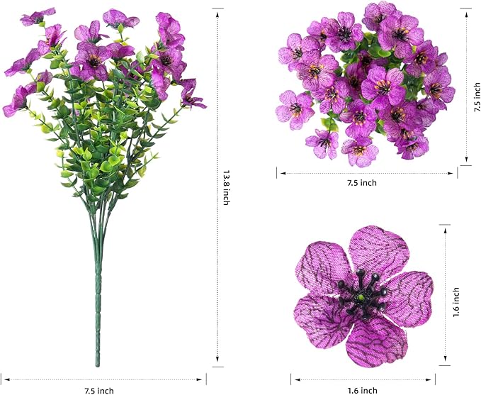 Artificial Flowers for Outdoors Daisy 12 Bundles for Home Decoration, Faux Flower Fake Plants Outside Decoration with Eucalyptus UV Resistant for Planter Porch Patio Yard Garden Purple