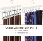 TOPIA HANGER 20 Hooks 2 in 1 Belt Tie Hanger for Closet Max 30 Belts with 30 Ties Capacity, Belt Tie Racks Wooden Hanger for Closet Organizer Storage “U” Fit for Belt and “一” Fit for Tie - CT47W