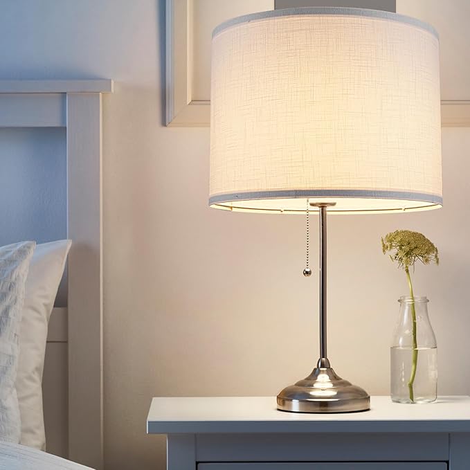 Drum Lamp shades Set of 2, White Line Lamp Shades for Table Lamps Floor Lamp, 13" Top X 13" Bottom X 10" High Large Fabric Lamp Shades, Easy Assembly Replacement Lampshades