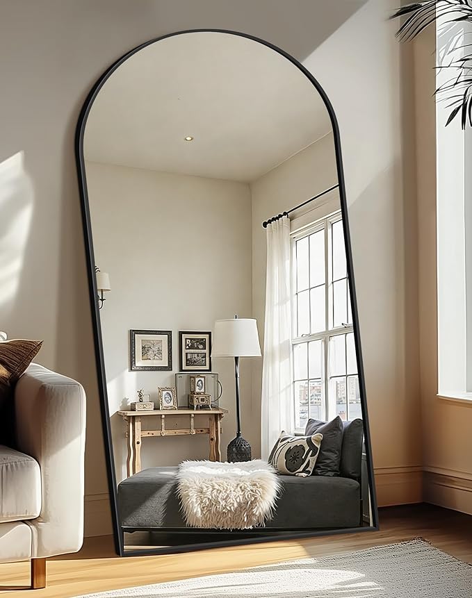 Delma Full Length Mirror, Large Floor Mirror for Wall, Bedroom, Bathroom, Living Room with Aluminium Frame (Stand, Arch 70x35, Black)