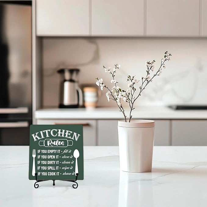 DETIHO Rustic Kitchen Decorations Above Cabinets, Dark Green Kitchen Counter Decor, Farmhouse Wooden Signs and Plaques for Home Dining Room Tabletop - G09