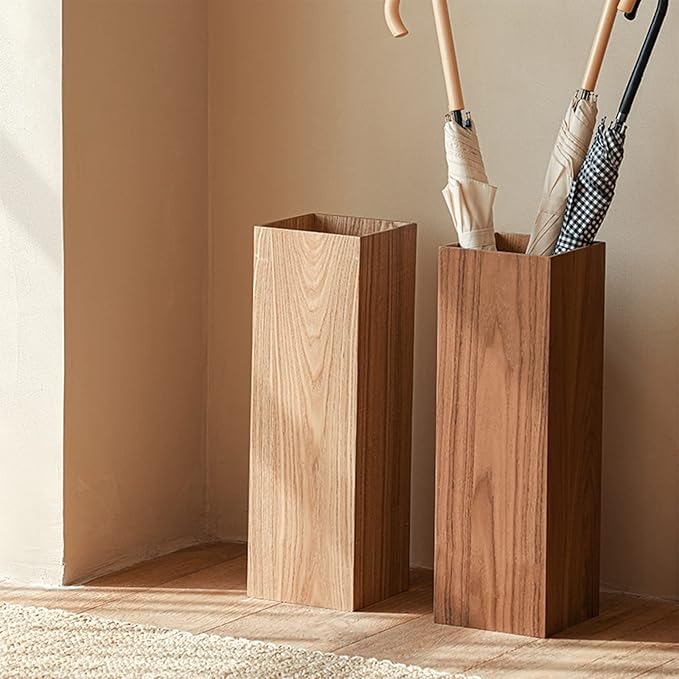 Square Umbrella Holder, Umbrella Stand Rack, Umbrella Bucket with Drip Tray, Natural Wood Grain, Free Standing Umbrella Holder Entryway Umbrella Holder Rack Organizer (Color : Walnut)