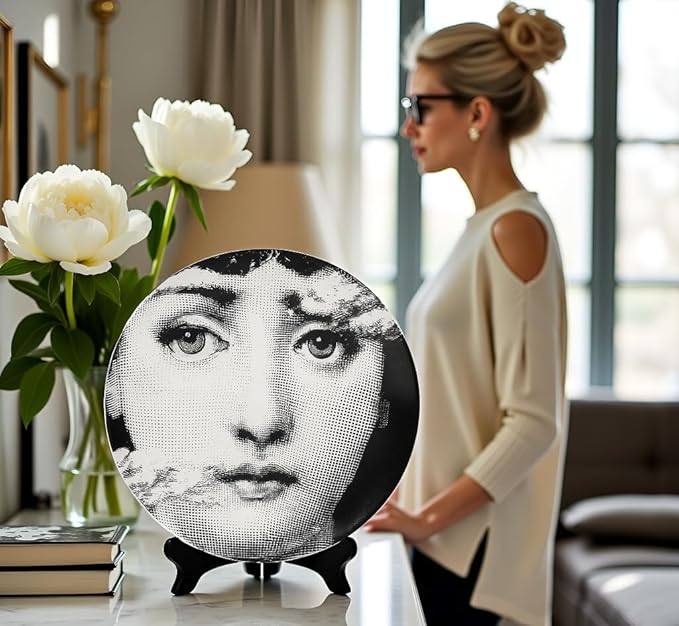10" Italian-Style Decorative Plate – Modern Art Face Design, Handcrafted Ceramic Platter for Tabletop or Wall Display (Pretty Face)