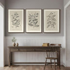 Large Framed Vintage Botanical Wall Art for Living Room, 3 Piece Rustic Farmhouse Plant Canvas Painting Prints Artwork, Neutral Natural Floral Pictures for Bedroom Kitchen Hallway Wall Decor, 24x36 In