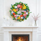 Pinkpuii Spring Wreaths for Front Door 24 Inch Vibrant Spring Summer Wreath with Peonies,Roses,Marigolds,Blueberries & Realistic Fruit Accents (Peach, Lemon)- Ideal for Porch,Entryway,Wall,Window
