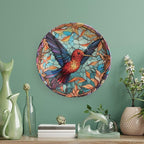 Decorative Plates, Colorful Stained Glass Design Hummingbird Display Plate for Home Office Kitchen Table Decor Porcelain Plates 6 Inch, Gifts for Hummingbird Lovers