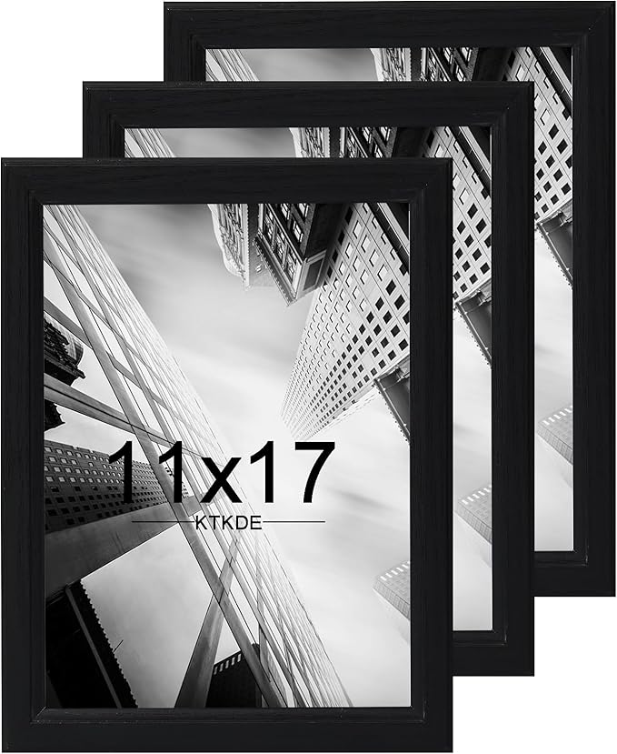 KTKDE 11x17 Picture Frame Set of 3,Black Wooden frames, Vertical & Horizontal Wall Hanging for Wall Display,Studio Gallery Photo Frame for Photos, Posters & Art Prints
