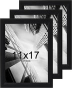 KTKDE 11x17 Picture Frame Set of 3,Black Wooden frames, Vertical & Horizontal Wall Hanging for Wall Display,Studio Gallery Photo Frame for Photos, Posters & Art Prints
