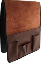 Anti-Slip PU Leather Velvet Sofa Couch Chair Armrest Soft Caddy Organizer Holder with 5 Pockets for Phone, Book, Magazines, TV Remote Control - Draped Over Sofa, Couch, Recliner Armrest (Brown)