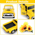 Sunflower Vintage Metal Truck Mini Metal Farm Truck Decor with Sunflower Bouquet Farmhouse Rustic Pickup Tiered Tray Decor for Home Kitchen Shelf Table Decor Yellow