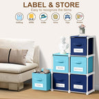 Geelin 6 Blue Cube Storage Organizer with Fabric Bins and Labels, 11 Inch Collapsible Toy Organizer Shelf Storage Bins Dresser Drawer for Boys Bedroom Nursery Playroom Room Decor