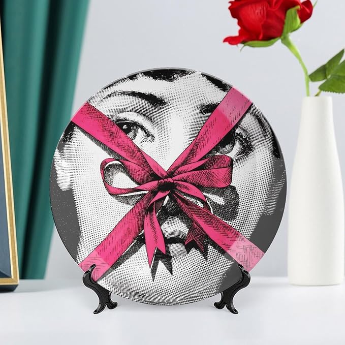 Lina Cavalieri Plate, Wall Decorative Plate, Mysterious Face Plate Wall Hanging Decoration,Including Bracket And Special Spring HooK,style-11,10inch