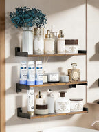 Floating Shelves for Wall, Shelves for Decor Storage Set of 6, Wall Mounted Wood Shelf for Bedroom, Living Room, Bathroom, Kitchen,Long Picture Ledge Shelves. (Brown)