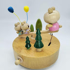 Natural Solid Wood Handcrafted Beech Wooden, Musical FigureTotoro/Carousel/Fairy/Ballerina Figurine,Rotating Hand Crank Mechanism Music Box,Musical Decorations (Seesaw)