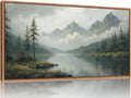 SIGNINART Large Green Forest Framed Canvas Wall Art, Misty Mountain Lake Wall Decor, Modern Foggy Wood Landscape Artwork, Nature Oil Painting Art Print for Living Room, Bedroom, Office 20"x40"