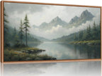 SIGNINART Large Green Forest Framed Canvas Wall Art, Misty Mountain Lake Wall Decor, Modern Foggy Wood Landscape Artwork, Nature Oil Painting Art Print for Living Room, Bedroom, Office 20"x40"